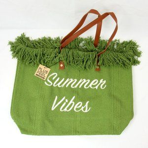 NEW Plus Feel DSG Summer Vibes Embroidered Fringe Woven Cotton Handbag Tote